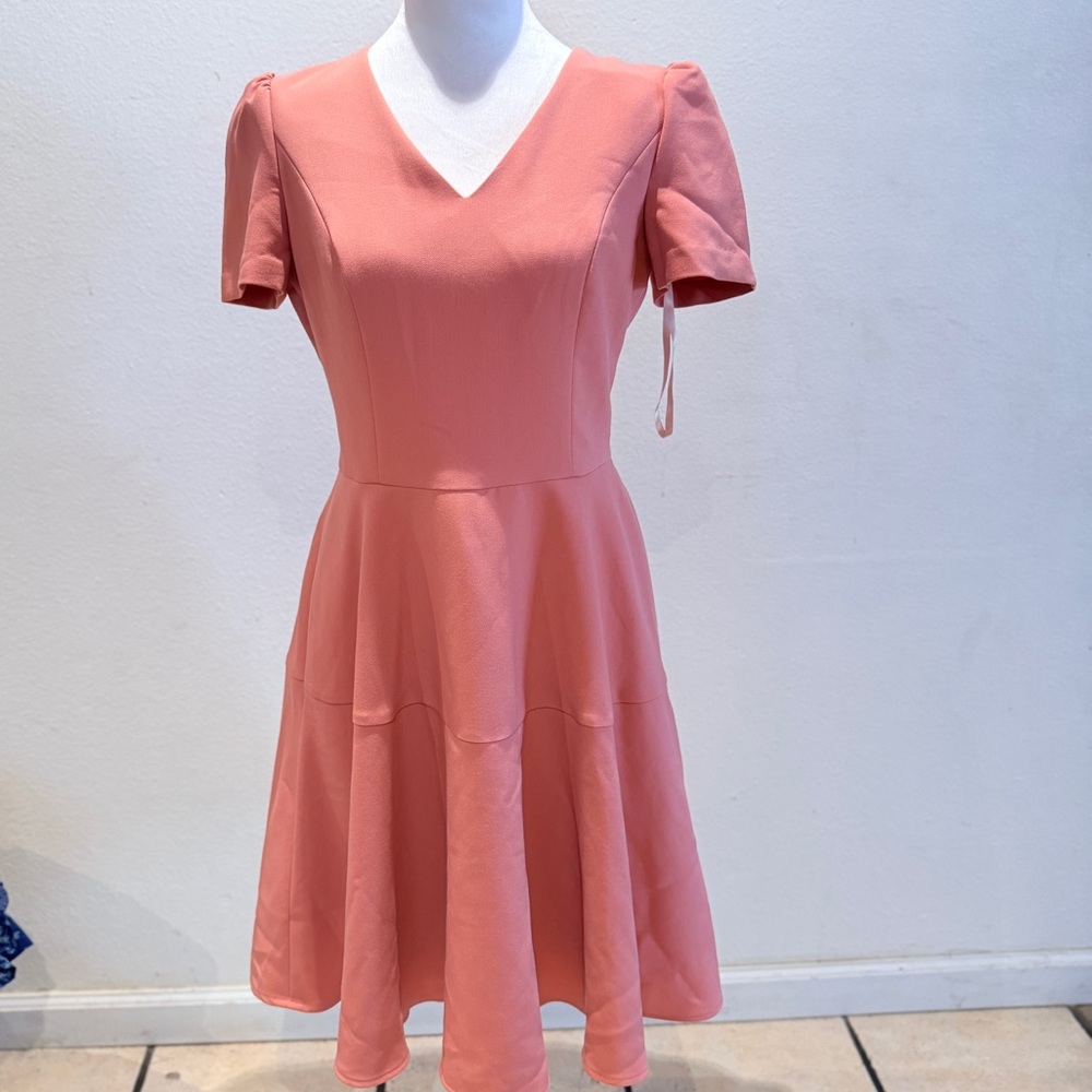 Gal Meets Glam Kate Pink Fit & Flare Dress Size 6 Feminine V-Neck Party